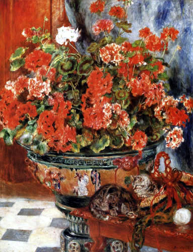 Pierre Auguste Renoir - Flower still life with cats