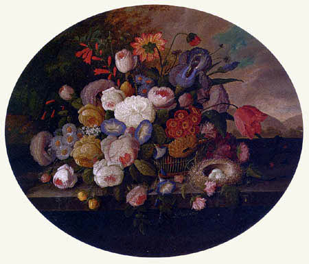 Severin Roesen - Flowers in a Landscape