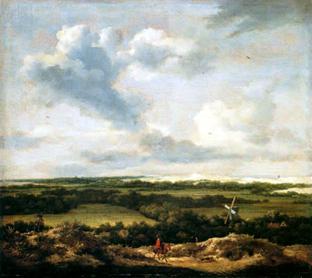 Jacob Isaack van Ruisdael - Paysage dunaire avec un moulin et les chasseurs