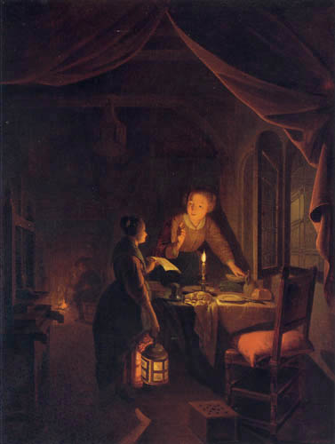Gottfried (Godfried) Schalcken - Conversation in the candle light