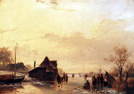 Andreas Schelfhout - Skaters on a frozen River