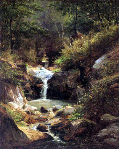 Caspar Johann Nepomuk Scheuren - Paysage de forêt avec le ruisseau de montagne