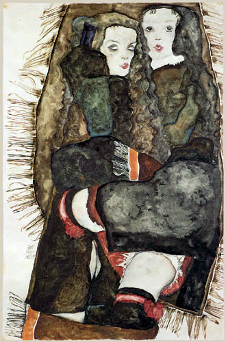 Egon Schiele - Zwei Mädchen auf einer Fransendecke