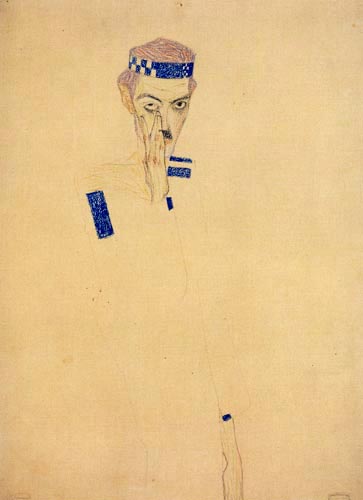 Egon Schiele - Selbstbildnis mit blauem Stirnband