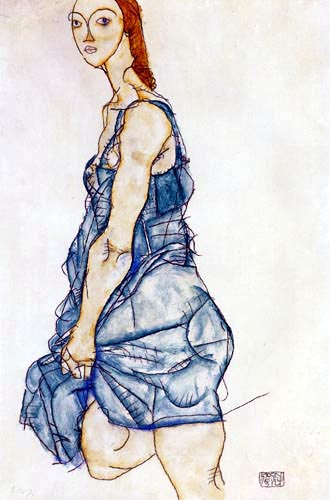 Egon Schiele - Stehende Frau in grünem Hemd