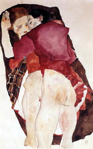 Egon Schiele - Deux filles, un couple d'amoureux