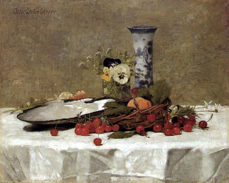 Otto Scholderer - Still life with violas, cherries and shells