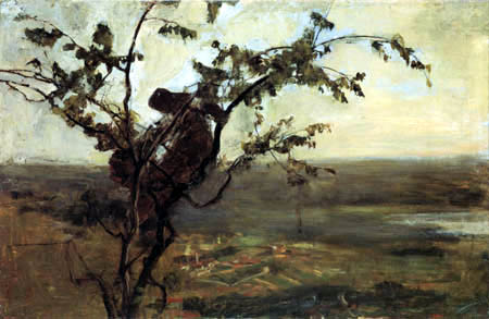 Giovanni Segantini - Landscape with a woman in the tree