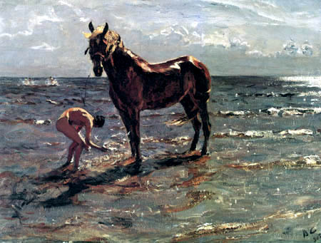 Valentin Alexandrowitsch Serow - Baigneurs avec son cheval au bord de la mer