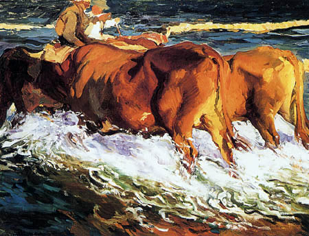 Joaquín Sorolla y Bastida - Oxen in the sea, study for “Sun of afternoon”