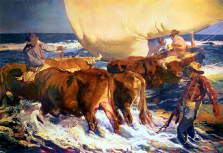 Joaquín Sorolla y Bastida - Bulls and boat in the sea