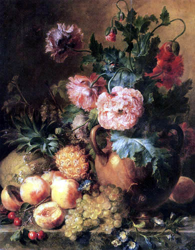 Cornelis van Spaendonck - Flower still life with fruits