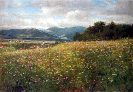 Johann Sperl - Flower meadow with view of Litzldorf