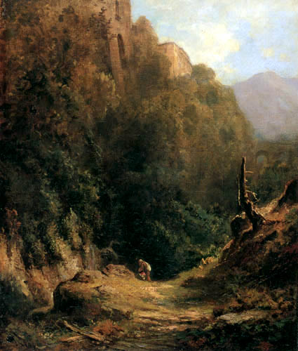 Carl Spitzweg - Una garganta montañosa con un excursionista