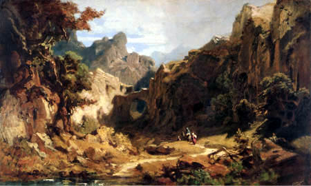 Carl Spitzweg - Paysage rocheux avec le cavalier