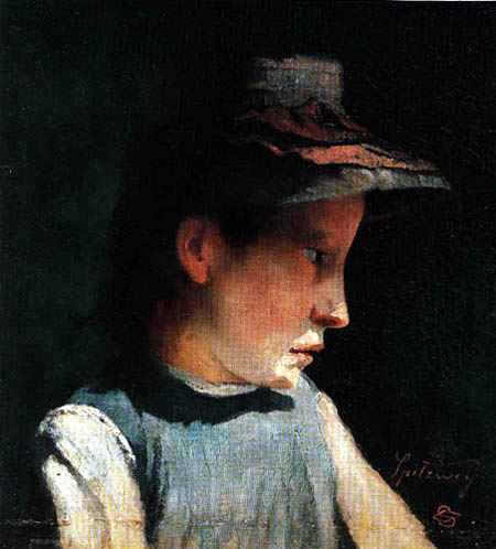 Carl Spitzweg - Porträt eines Mädchens mit Strohhut