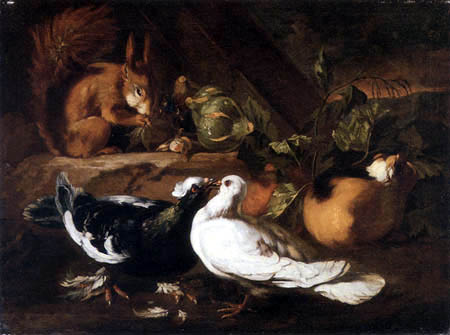 Franz Werner von Tamm - Two courting doves, a squirrel and a guinea-pig