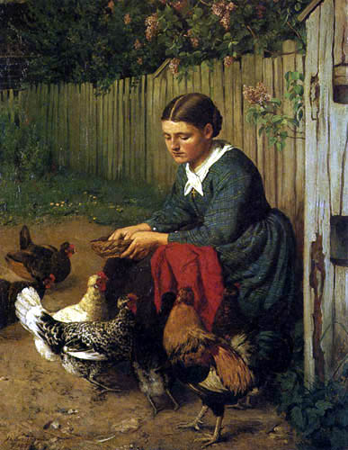 Hans Thoma - Mädchen beim Hühnerfüttern