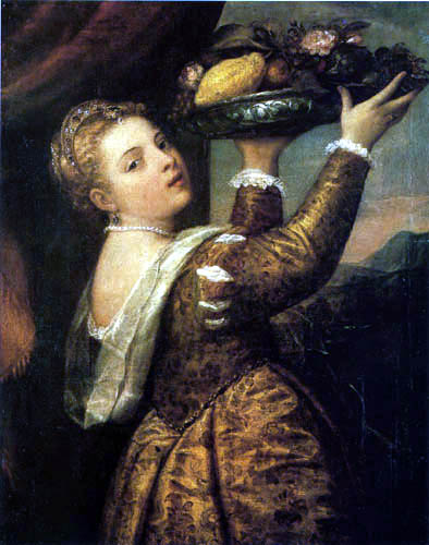 Titian (Tiziano Vecellio) - Girl with fruit-bowl