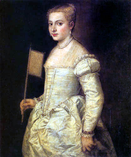 Tizian (Tiziano Vecellio) - Bildnis einer Dame in Weiß
