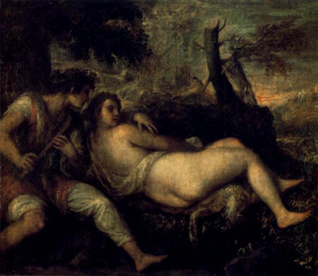 Titian (Tiziano Vecellio) - Nymphe und Schäfer
