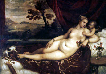 Titian (Tiziano Vecellio) - Venus mit Cupido
