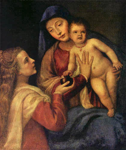 Titian (Tiziano Vecellio) - Madonna with Child and Maria Magdalena
