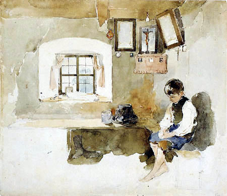 Friedrich Treml - A Boy in a farmer room