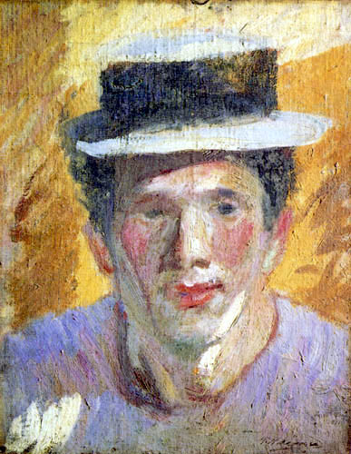 Nakamura Tsune - Self portrait with straw hat