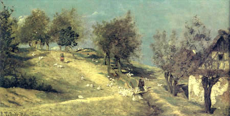 Paul Tübbecke - Prado con gansos en la aldea