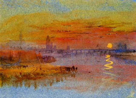 Joseph Mallord William Turner - Una ciudad en el río en puesta del sol
