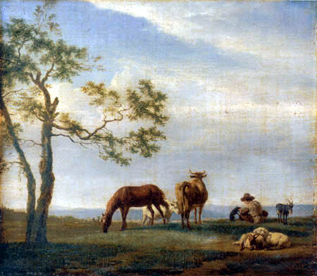 Adriaen van de Velde - Landscape with a herdsman, goats and a horse