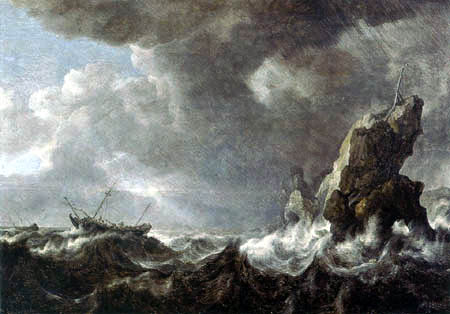 Simon de Vlieger - A ship in distress in stormy seas