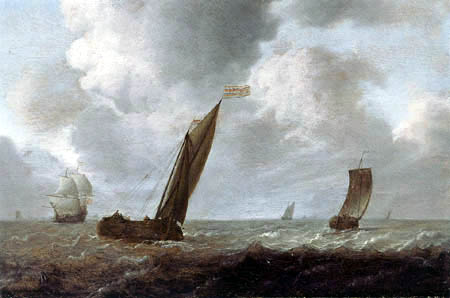 Simon de Vlieger - Fishing boats and other vessels in choppy sea
