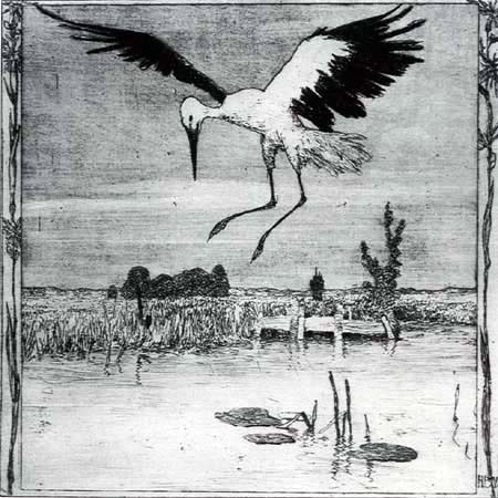Heinrich Vogeler - Ein Storch über dem Weiher